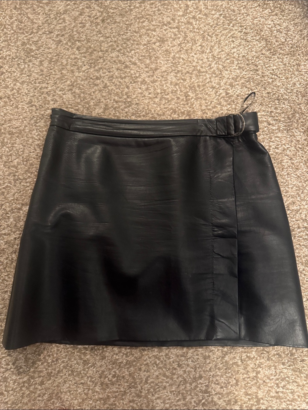 Ted Baker Black Faux Leather Wrap-Style Mini Skirt